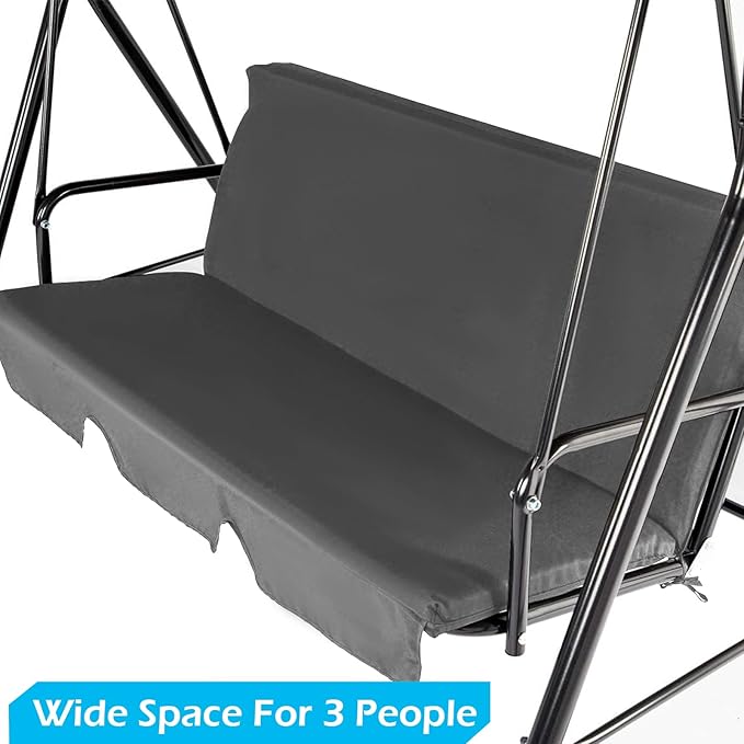 AECOJOY 3-Seat Outdoor Clearance Porch Swings for Adults, Outdoor Patio Swing with Adjustable Canopy & Removable Cushion for Backyard, Garden, Balcony, Grey