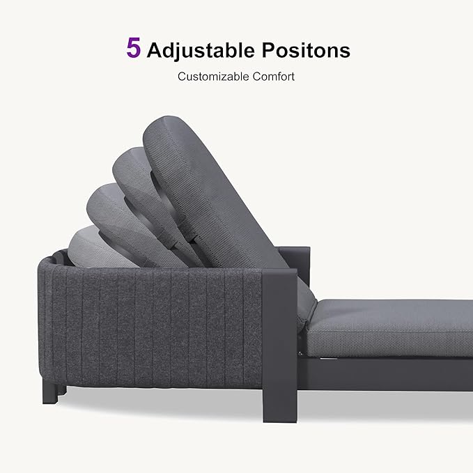 PURPLE LEAF 3-Piece Outdoor Chaise Lounge Set with Market Umbrella Adjustable Sunbathing Daybed for Pool, Garden and Backyard Moon Basalt