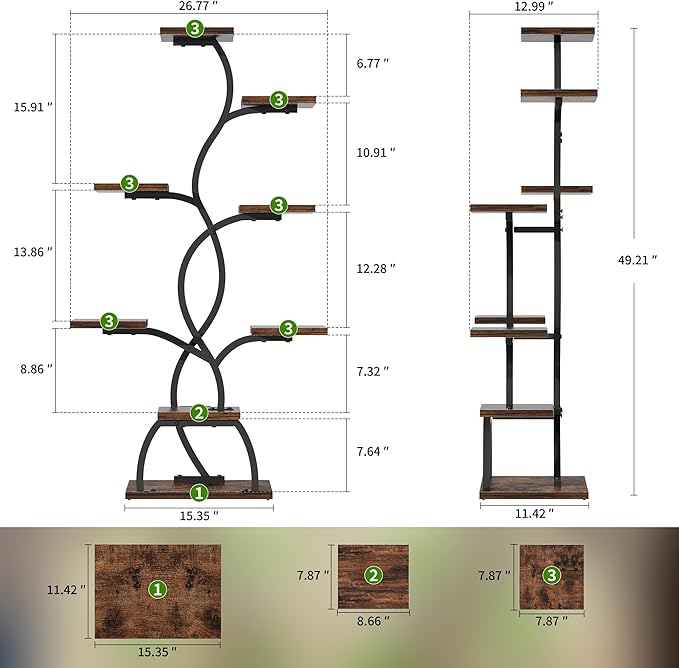 Plant Stand Indoor with Grow Light - 8 Tiered Plant Shelf Indoor, Corner Plant Stand, 49" Tall Plant Shelf with Lights for Indoor Growing, Lighted Flower Holder for Living Room, Balcony, Black