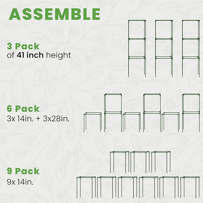 Tomato Cage Square - Large Trellis Stakes and Plant Support Structures for Vegetables and Climbing Plants - Tall Tomato Cages for Garden, Pots, Raised Garden Bed Outdoor Supplies (3 Pack - Up to 41")