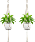 Macrame Plant Hanger - Fits 4 to 12 inches Pots for Indoor Outdoor, 44 Inch, 2 Pack, Ivory (POTS NOT Included)