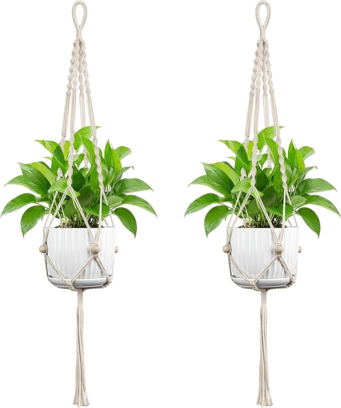 Macrame Plant Hanger - Fits 4 to 12 inches Pots for Indoor Outdoor, 44 Inch, 2 Pack, Ivory (POTS NOT Included)