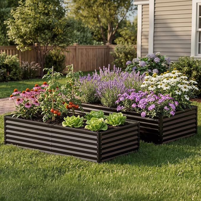 COMHOMA Galvanized Raised Garden Bed,Large Metal Planter Box for Outdoor Vegetables,Corrugated Steel Herbed Plants Container,Extra Deep Gardeners Kits with Open Bottom (2, 6x3x2FT)