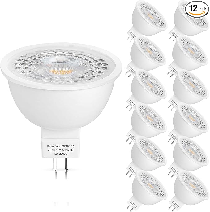 Mlambert 12 Pack MR16 LED Bulbs 50W Halogen Equivalent,2700K Warm White,5W GU5.3 MR16 12V Spotlight Bulb,Non-Dimmable,45° Beam Angle for Landscape