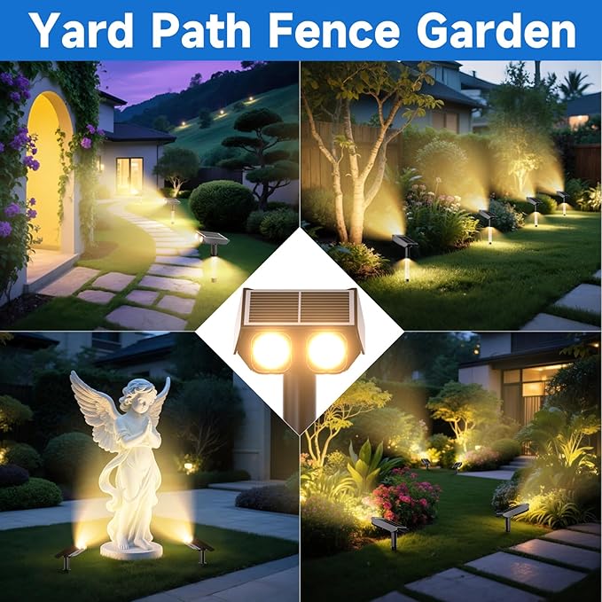 Solar Spot Lights Outdoor Adjustable Beam & PC Light Guide Column, 6 Pack Solar Lights Outdoor Waterproof IP65, 2 Modes & Auto On/Off Landscape Spotlights for Garden, Yard, Pathway, Tree (Warm Yellow)