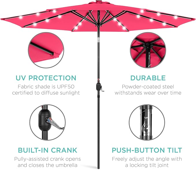 Best Choice Products 10ft Solar Polyester LED Lighted Patio Umbrella w/Tilt Adjustment and UV-Resistant Fabric