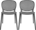 2xhome Set of 2 Patio Dining Chairs | Modern Stackable Outdoor Pool Side Chair | Weather Resistant Plastic for Yard, Porch, Balcony, Kitchen, Gray