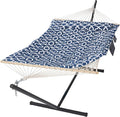 SUNCREAT Double Portable Hammock with Stand Included, 475 lbs Capactiy, Extra Large Two Person Hammock, Blue Pattern