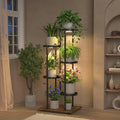 iDavosic.ly 5 Tier Plant Stand Indoor with Grow Lights, Tiered Corner Multiple Flower Pot Holder Shelf, Metal Tall Display Rack for Porch Living Room Balcony Bedroom, Modern Black & Rustic Brown