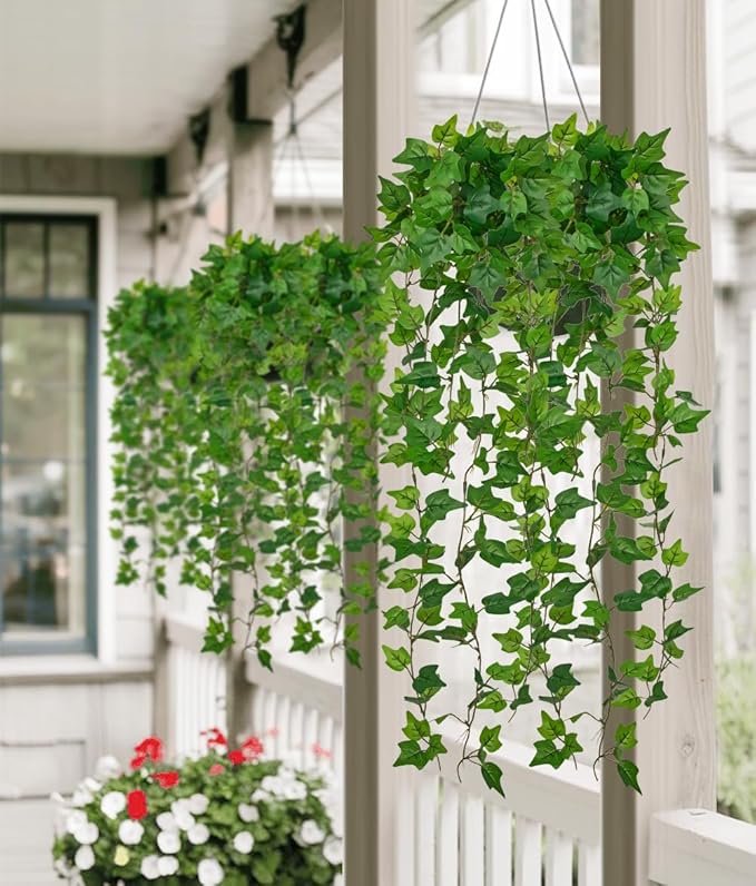 Hollyone 2pcs Artificial Hanging Plants 31" Fake Ivy Vine Faux Ivy Leaves Hanging Plant Greenery for Wall House Room Patio Indoor Outdoor Home Shelf Office Wedding Decor