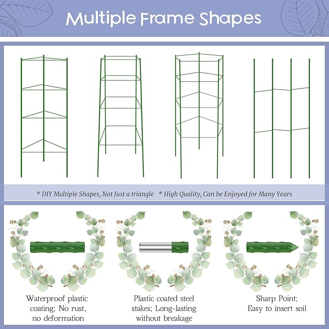 Legigo 8-Pack Up to 63inch Tomato Cages for Garden Plant Support- Garden Stakes Tomato Cage, Tomato Trellis for Potted Plants, Tomato Cages Plant Stakes for Climbing Vegetables Plants Flowers