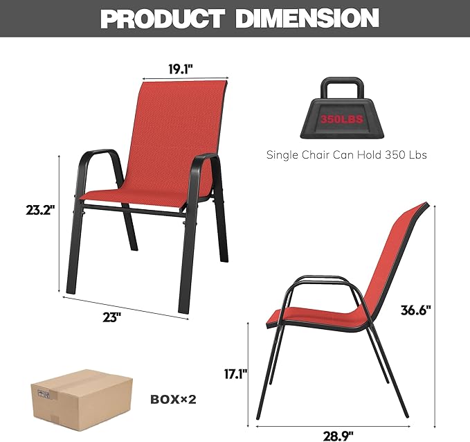 Patio Chairs Set of 6, Stackable Outdoor Dining Chairs for All Weather Textilene Fabric & Metal Frame, Outdoor Chairs Set for Backyard Deck Garden