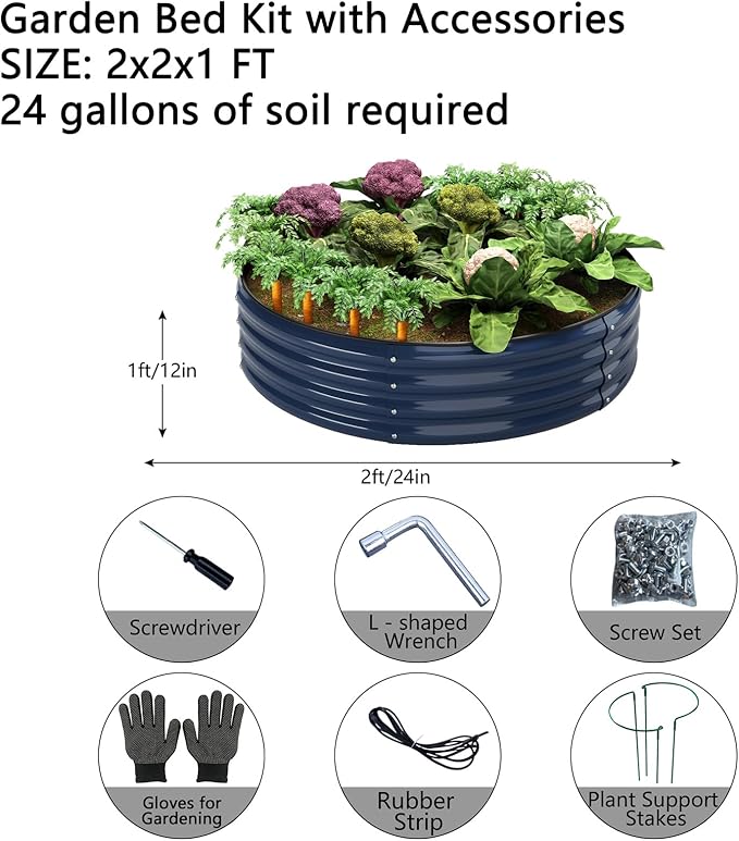 Galvanized Metal Planter Raised Garden Bed Kit for Gardening Outdoor Garden Box Raised Flower Bed 2PC Blue 2X2X1FT