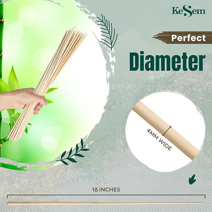 100pcs 18" Bamboo Plant Stakes 18 inch Long Skewers Sticks Wood Plant Supports Floral Wooden Sticks Indoor Gardening Supports Garden Stick, Sign Posting or Craft
