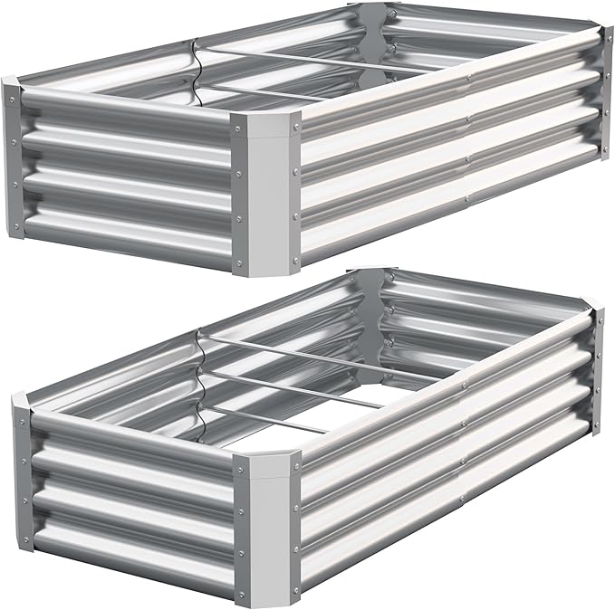 Galvanized Raised Garden Bed,Outdoor Planter Box Metal Patio Kit Planting Bed for Vegetables Flowers Herb (Galvanized, 4x2x1ft-2p)
