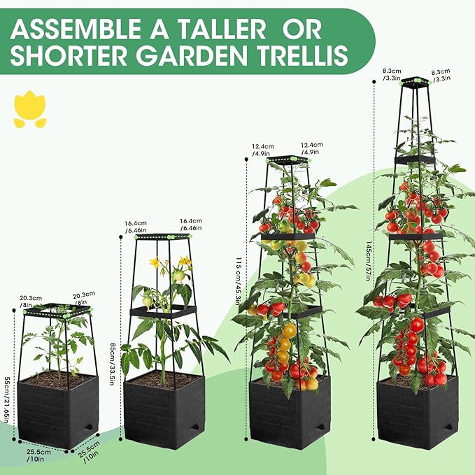 MQFORU 2Pack Raised Garden Bed Planter Boxes with Trellis, 57" Self-Watering Tomato Planter Boxes with Trellis for Climbing Vegetable and Plants, Tomato Cage for Indoor Outdoor Use