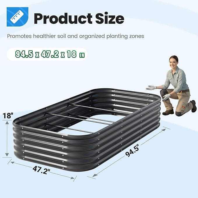 Quictent Galvanized Raised Garden Bed Kit, 8x4x1.5 ft Oval Metal Planter Box Tall for Vegetables Outdoor Backyard, Strengthened by Crossbar, Dark Gray