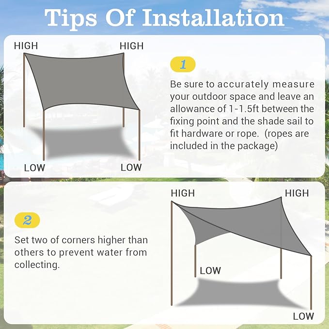HappyTrends Sun Shade Sail,Heavy Duty UV Protection Beach Shade Canopy Wind sail,Tear and Rust Resistant Patio sail Shade for Yard Deck Lawn Garden Rectangle Sunshade(12'x 16',Grey)