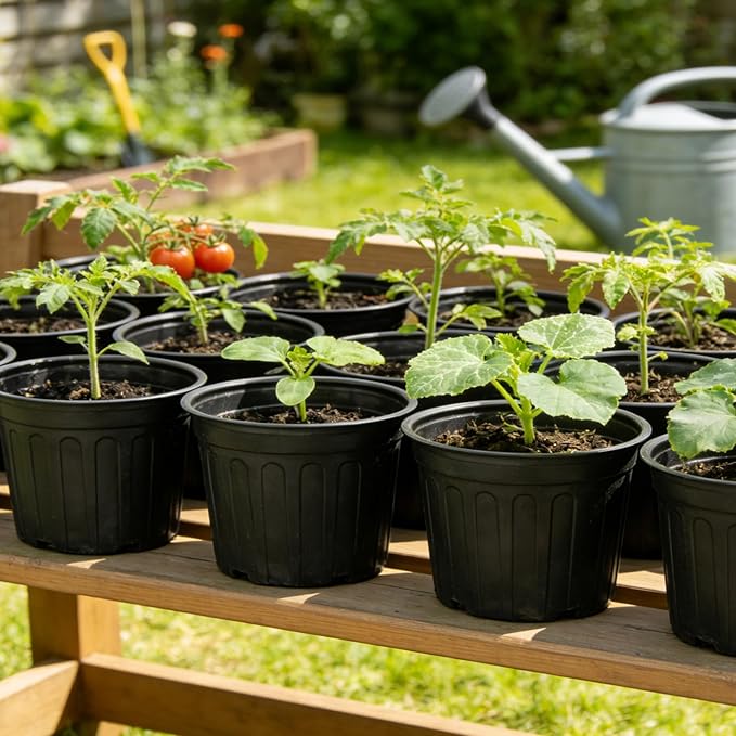 24-Pack 3 Gallon Flexible Plastic Plant Pots with 30Pcs Plant Labels,Thickened Soft Seed Starting Container for Indoor Outdoor Plants, Seedlings, Vegetables, Succulents and Cuttings