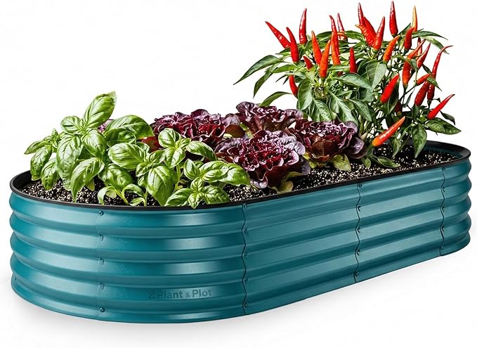 Plant & Plot Galvanized Raised Garden Beds Outdoor // 6×3×1 ft Planter Raised Beds for Gardening, Vegetables, Flowers // Large Metal Garden Box // Patented Tool-Free Design (Turquoise)