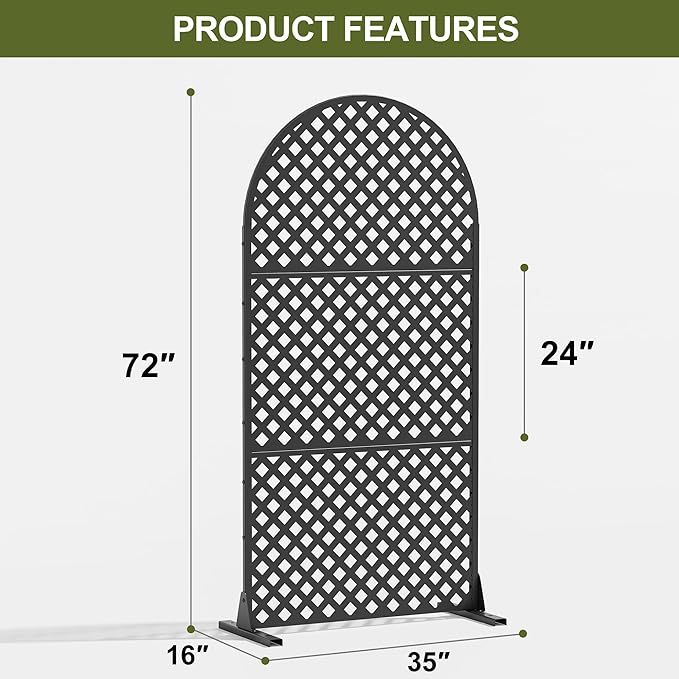 Casaphoria 72" H x 35" W Arched Metal Privacy Screen - Elegant Freestanding Outdoor Screen for Deck, Patio & Balcony - Versatile Decorative Privacy Panels for Home & Garden Use (Black-Laurence)