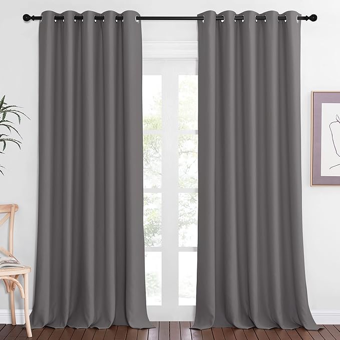 NICETOWN Blackout Gray Curtain 110 inch Length, Grommet Extra Long Thermal Curtain Room Darkening Window Treatment for Living Room/Sliding Door, W66 x L110, 1 Panel