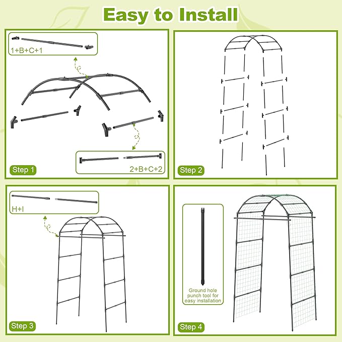Miory Garden Arch Trellis for Climbing Plants Outdoor, Metal Plants Support Trellis for Climbing Vine Tomato Vegetable Flower Fruit, Cucumber Trellis for Raised Bed (32 x 83 Inch)