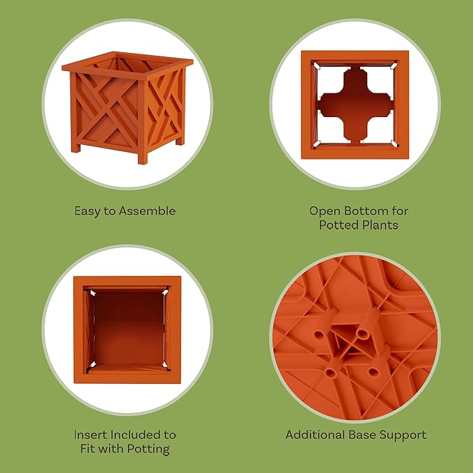 Pure Garden Lattice Design Planter Box 2-Pack – 14.75-Inch Decorative Outdoor Flower or Plant Pots – Front Porch or Patio Decor (Terracotta)