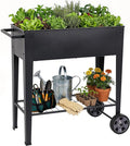 Elevated 32" Tall Raised Garden Bed with Legs and Wheels for Mobility, Metal Planter Boxes Outdoor with Shelf, Raised Bed for Gardening Vegetables/Herbs, Backyard, Patio, Balcony, Black