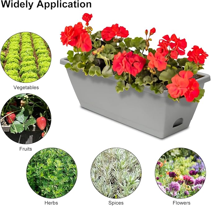 Window Box Planter, 6 Packs 17 Inches Rectangle Planters Box with Drainage Holes and Trays, Vegetable Planters for Windowsill Patio Garden Home Decor Porch Yard Light Gray