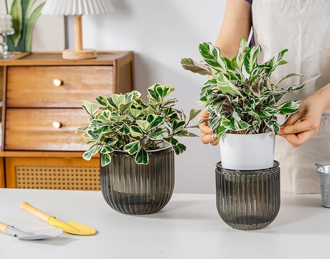 Melphoe Self Watering Pots for Indoor Plants Planter, 6.5/5.3 Inch 2 Pack Planters Self Watering Plant Pots for Flower, Houseplants, Succulent, African Violets and Cactus with Drainage