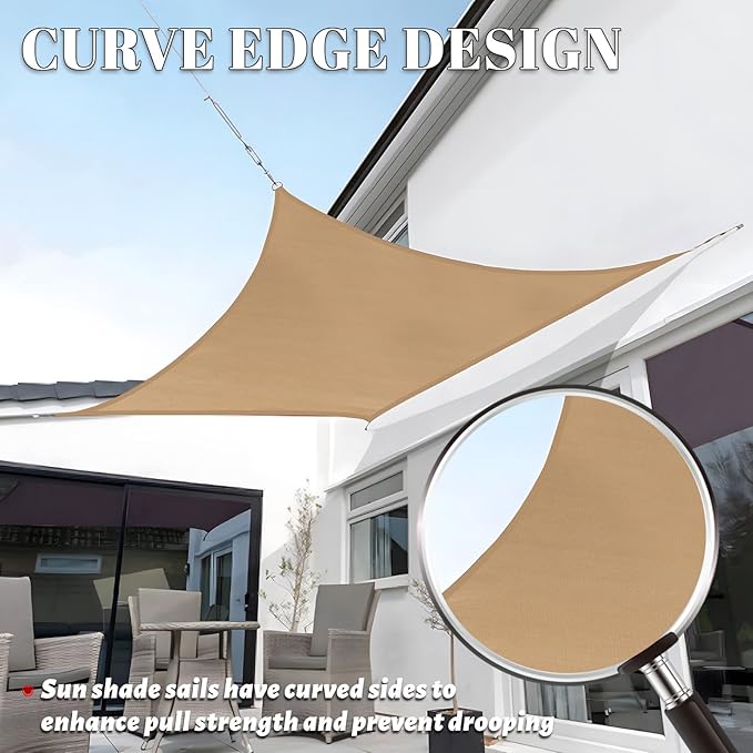 SUNLAX Custom Size 8' x 19' Sand Sun Shade Sail Canopy Commercial Rectangle Sail Shade Fabric for Patio Garden Backyard Pool (Customized)