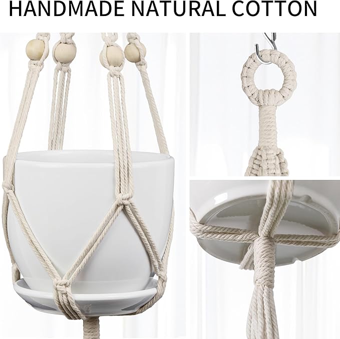 Macrame Plant Hanger - Fits 4 to 8 inches Pots for Indoor Outdoor, 49"/72" 2 Sizes Set, Ivory (POTS NOT Included)