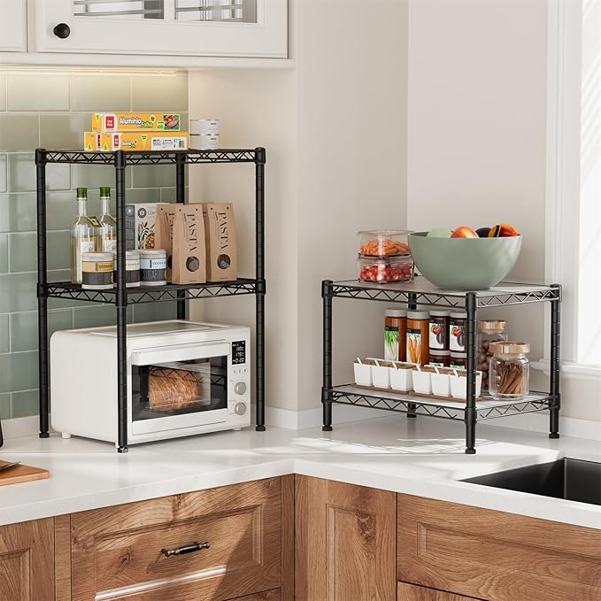 Xcity Storage Shelves, 2 Tier Heavy Duty Metal Shelving Unit with Wheels, 700 LBS Capacity Adjustable Steel Wire Shelf Organizer for Pantry, Kitchen, Garage, 14" D x 24" W x 20" H, Black