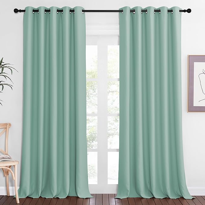 NICETOWN Patio Blackout Curtain Panels - Extra Wide Sliding Door Thermal Insulated Drape, Privacy Room Divider Curtain for Bedroom Office (Aqua Blue, 66 x 118 Inch Long)