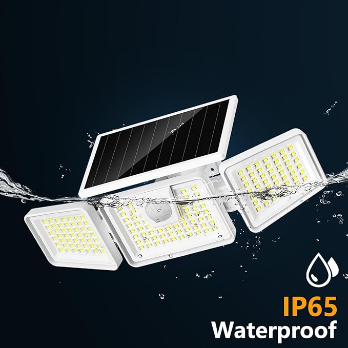 INCX 156 LED Solar Motion Lights Outdoor 2 Pack, 3 Heads Solar Security Lights with Motion Sensor IP65 Waterproof, Flood Lights for Wall, Patio, Garden, Porch, Garage White