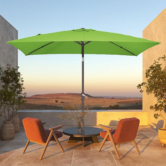 JEAREY 6.5x10 ft Rectangular Patio Umbrellas Rectangle Outdoor Umbrella with Push Button Tilt and Crank, Market Table Umbrella 6 Sturdy Ribs UV Protection for Poolside Garden Backyard Deck, Glass Green