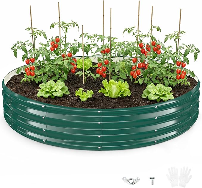 Round Galvanized Raised Garden Bed, 6x6FT, 12" Depth for Outdoor Gardening, Heavy Duty Metal Planter Box for Vegetables, Flowers & Herbs, Rust-Resistant, Easy DIY Assembly