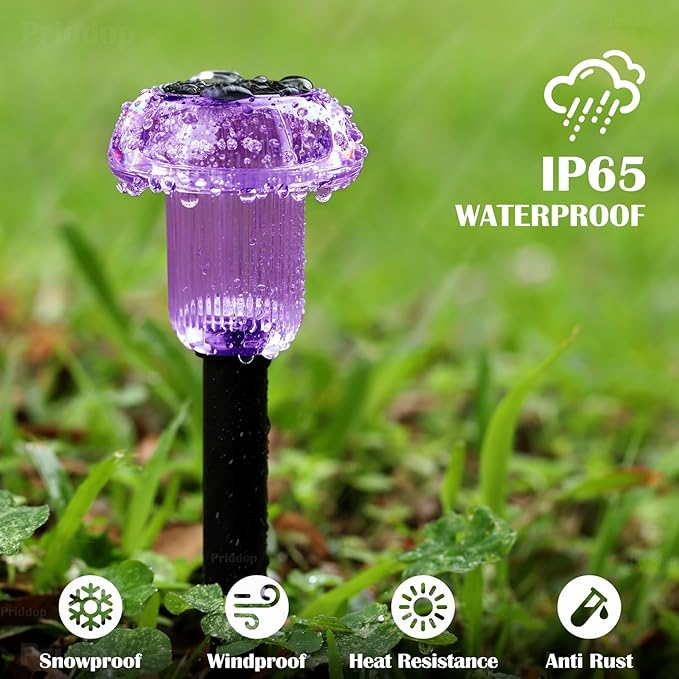 Solar Lights Outdoor Pathway Waterproof 8 Pack Purple LED Acrylic Mushroom Decorative Garden Lights for Yard Landscape Patio Outside Decorations