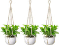 USLAI Macrame Plant Hanger Indoor Outdoor, Fits 4 to 15 Inch Pots, Strong Hanging Planter Holder, Boho Home Decor, 35 Inch, Ivory, Set of 3 (POTS NOT Included)