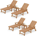 LUE BONA Chaise Lounge Chair with Table, 6-Piece, HDPS Chaise Lounger, 5 Positions Adjustable Lounge Chairs, Pool Lounge Chair with Wheels for Poolside, Backyard, Teak Color