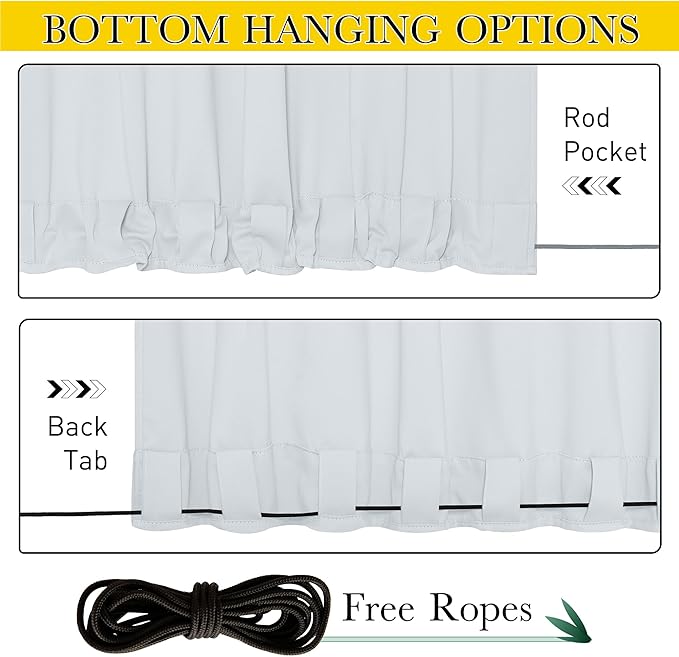 NICETOWN Blackout Outdoor Curtains for Patio Windproof 2 Panels Top & Bottom Pocket & Back Tab, Thermal Fixed Waterproof Safe Drapes Keep Privacy for Yard/Porch, Greyish White, W52 x L84