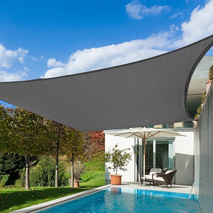 KANAGAWA Sun Shade Sail 13'x20' Dark Gray Rectangle UV Block Canopy Awning Shelter Fabric Cloth Screen for Outdoor Patio Garden Backyard