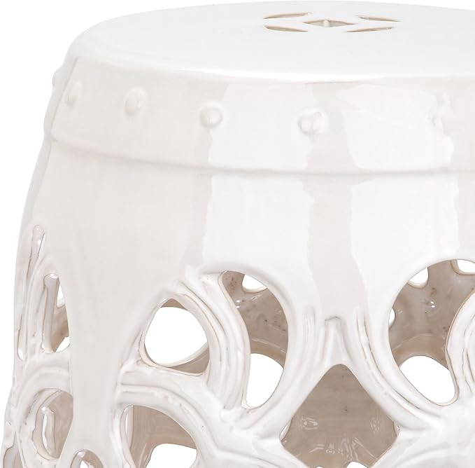 Safavieh Castle Gardens Collection Imperial Vine Antique White Glazed Ceramic Garden Stool