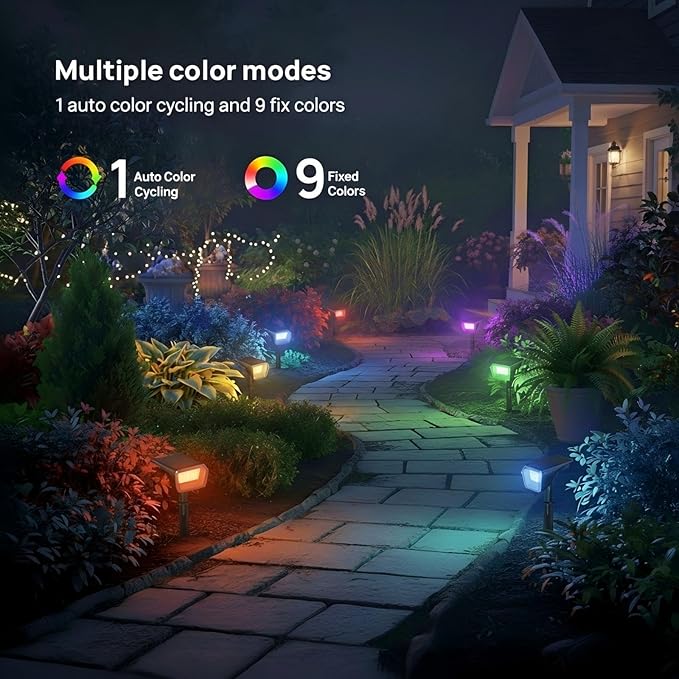 Linkind RGB Solar Spot Lights Outdoor Waterproof IP67, 60 LED 10 Lighting Modes Color Changing Landscape Lighting for Garden Yard Pathway Decorations (4 Pack, Multicolor)