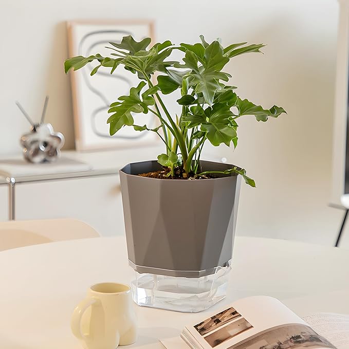3 Pack Self Watering Flower Pots 6.5 Inch, Plant Pots for Indoor Outdoor, Self Watering Planters with Wick Rope and Clear Reservoir