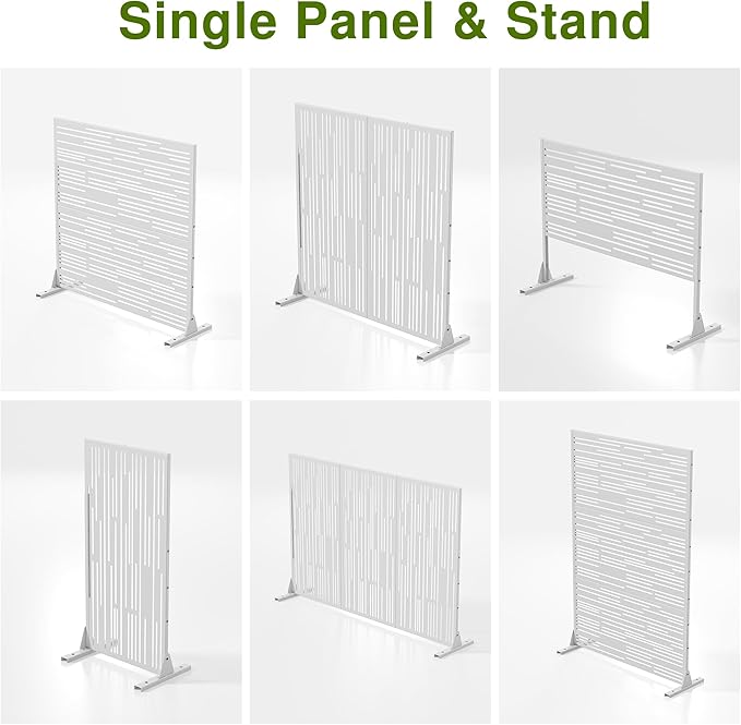 Casaphoria 72" H x 35" W Metal Outdoor Privacy Screen, Freestanding Decorative Divider for Patio, Deck, Balcony, and Garden with Stable Base, White-Godfre