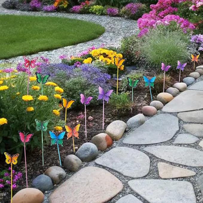 hogardeck Garden Decor for Outside, Set of 20 Metal Butterfly Decorative Garden Stakes for Spring Decor, Yard Art Garden Decorations for Outdoor Lawn Pathway Patio