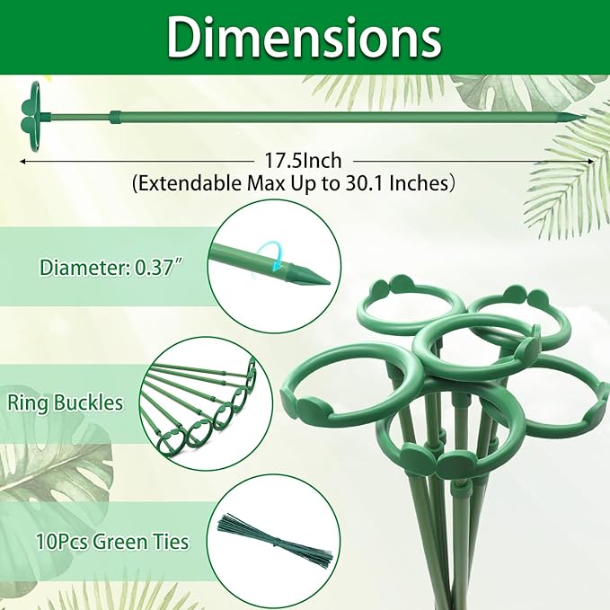 Extendable Plant Stakes, Length Scalable from 17.5IN to 30.1IN Plant Support Stake, Orchid Sticks with Clips for Indoor Outdoor,Garden Stakes for Plant,Tomato,Vegetables,Monstera,Vine - 7Pack