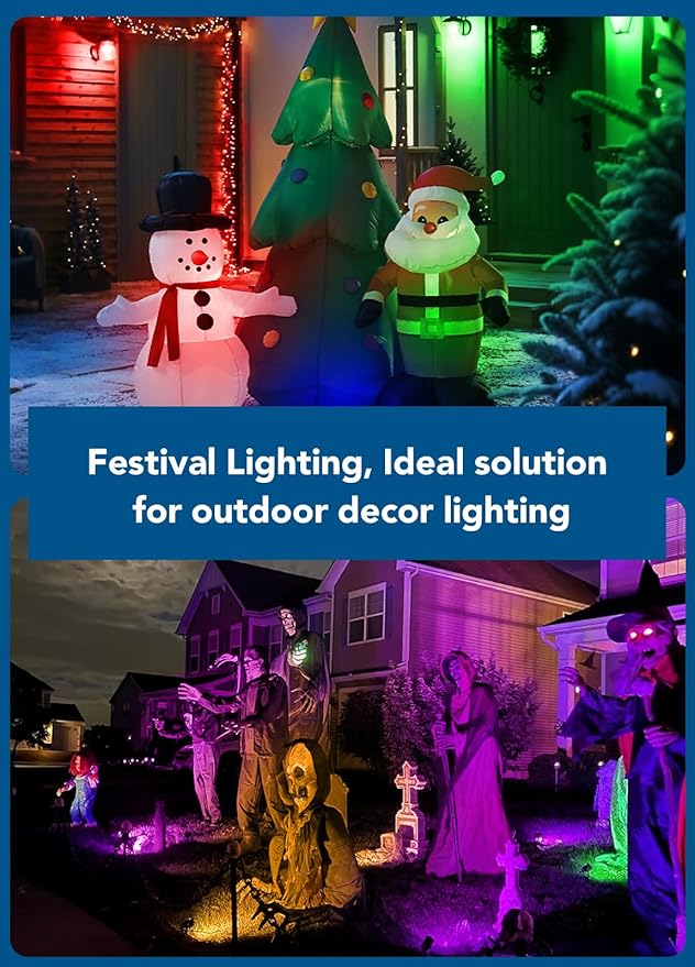 PYDS Christmas Spotlights Outdoor, 12W RGBW Halloween Spot Lights with Remote, 120V Plug-in Color Changing LED Landscape Lighting with IP65 Waterproof for Yard Garden Tree Decor, 6 Pack